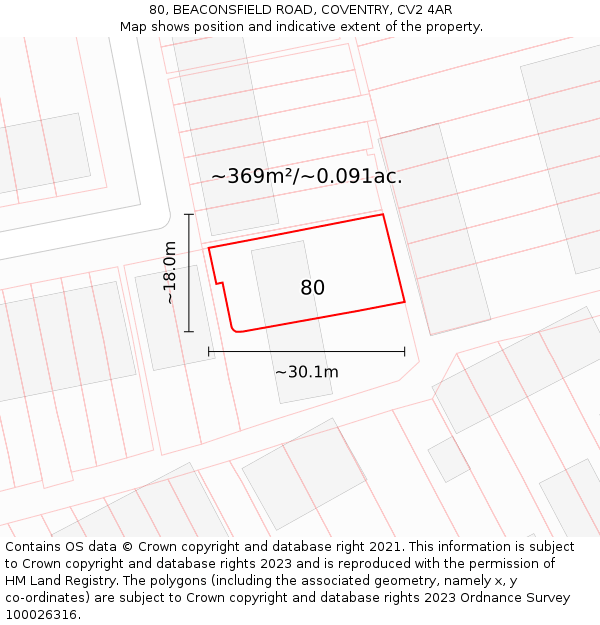 80, BEACONSFIELD ROAD, COVENTRY, CV2 4AR: Plot and title map