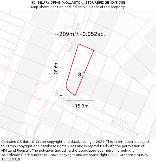 80, BELFRY DRIVE, WOLLASTON, STOURBRIDGE, DY8 3SE: Plot and title map