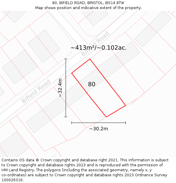 80, BIFIELD ROAD, BRISTOL, BS14 8TW: Plot and title map