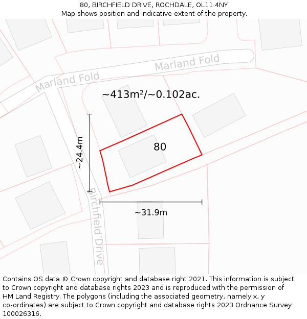 80, BIRCHFIELD DRIVE, ROCHDALE, OL11 4NY: Plot and title map