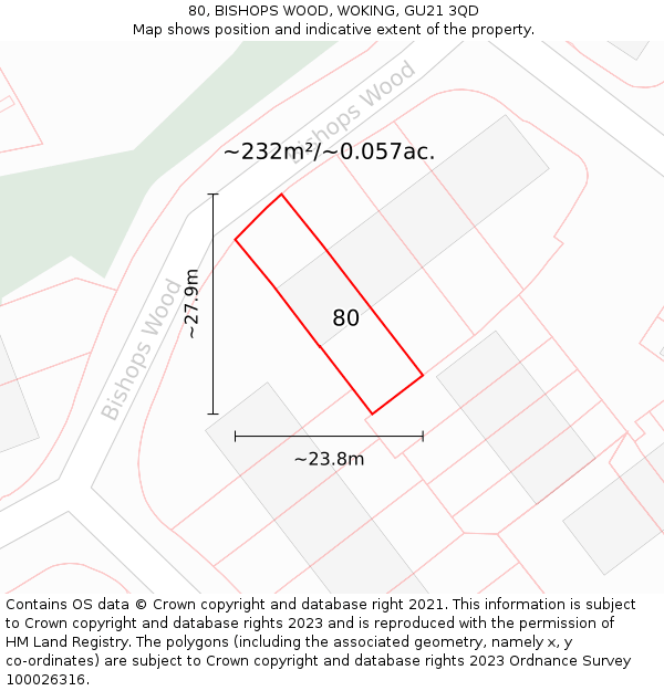 80, BISHOPS WOOD, WOKING, GU21 3QD: Plot and title map