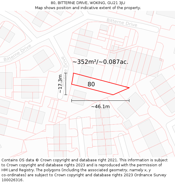 80, BITTERNE DRIVE, WOKING, GU21 3JU: Plot and title map