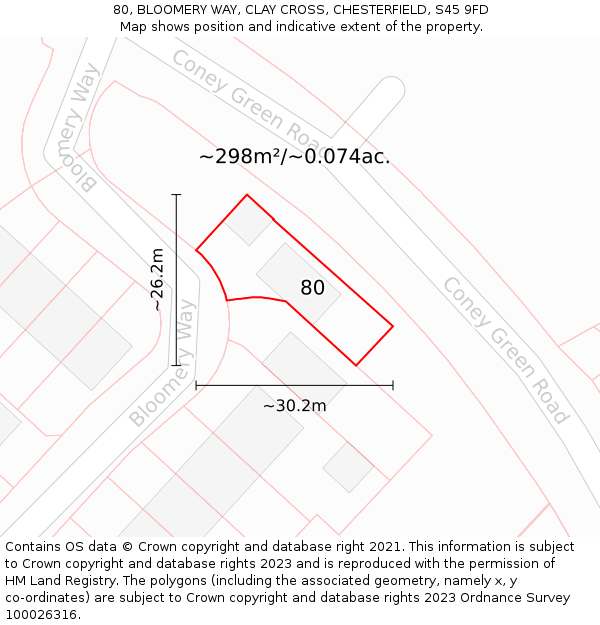 80, BLOOMERY WAY, CLAY CROSS, CHESTERFIELD, S45 9FD: Plot and title map