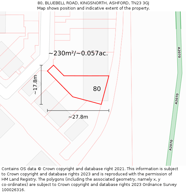 80, BLUEBELL ROAD, KINGSNORTH, ASHFORD, TN23 3GJ: Plot and title map