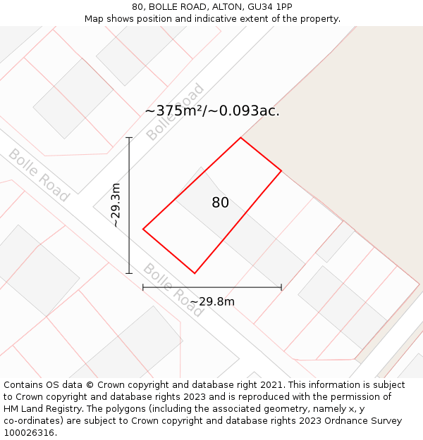 80, BOLLE ROAD, ALTON, GU34 1PP: Plot and title map