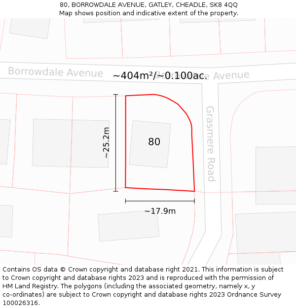 80, BORROWDALE AVENUE, GATLEY, CHEADLE, SK8 4QQ: Plot and title map