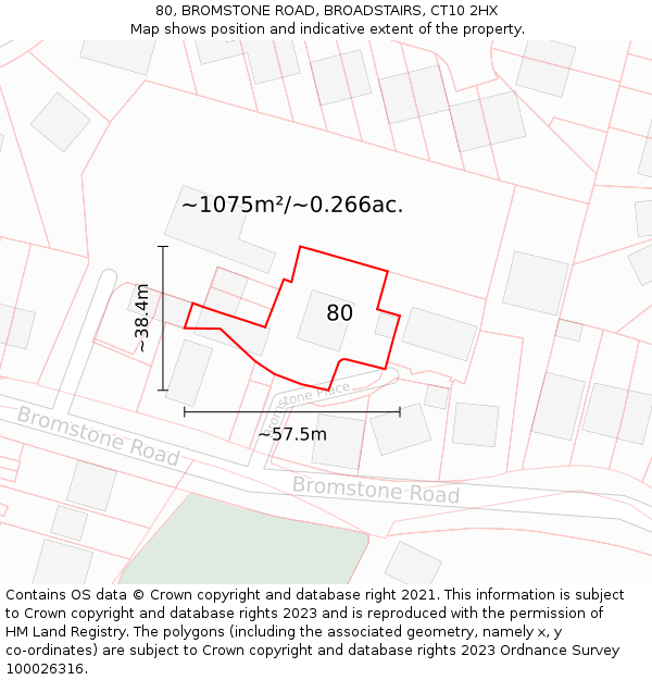 80, BROMSTONE ROAD, BROADSTAIRS, CT10 2HX: Plot and title map