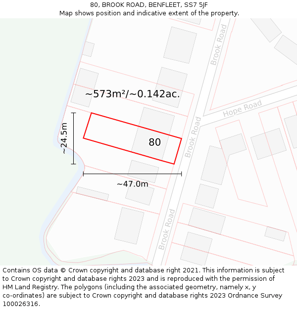 80, BROOK ROAD, BENFLEET, SS7 5JF: Plot and title map