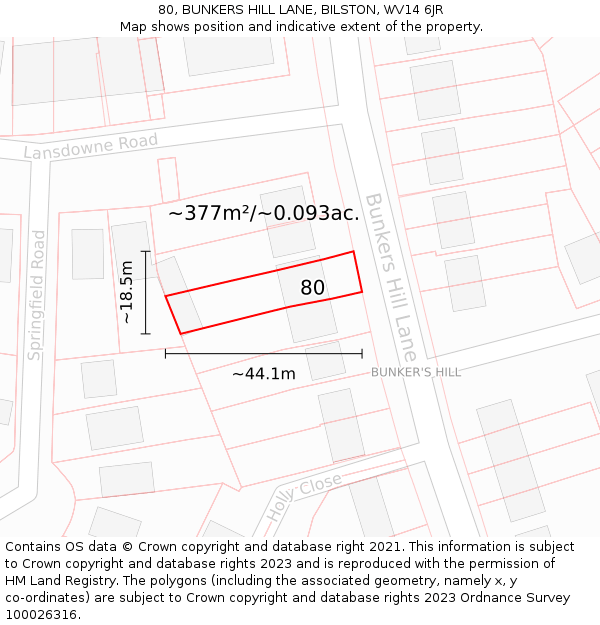 80, BUNKERS HILL LANE, BILSTON, WV14 6JR: Plot and title map