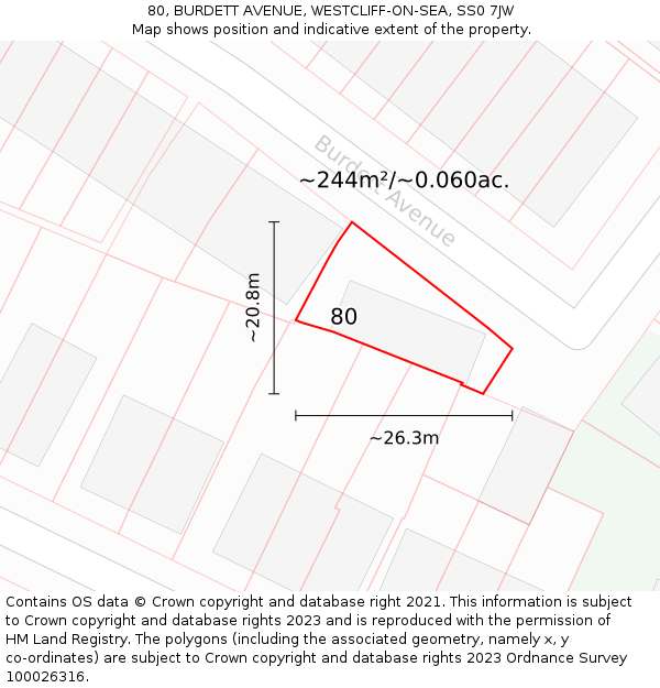 80, BURDETT AVENUE, WESTCLIFF-ON-SEA, SS0 7JW: Plot and title map