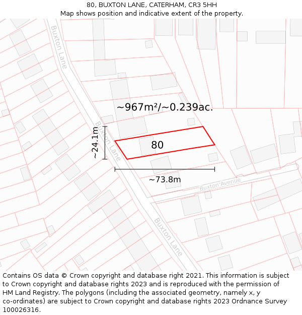 80, BUXTON LANE, CATERHAM, CR3 5HH: Plot and title map