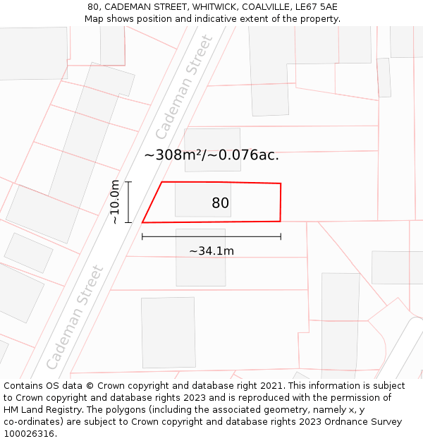 80, CADEMAN STREET, WHITWICK, COALVILLE, LE67 5AE: Plot and title map