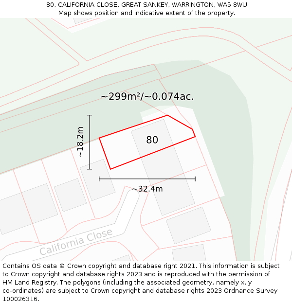 80, CALIFORNIA CLOSE, GREAT SANKEY, WARRINGTON, WA5 8WU: Plot and title map