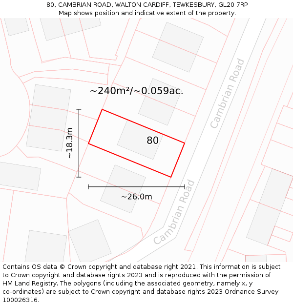 80, CAMBRIAN ROAD, WALTON CARDIFF, TEWKESBURY, GL20 7RP: Plot and title map