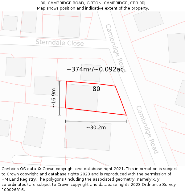 80, CAMBRIDGE ROAD, GIRTON, CAMBRIDGE, CB3 0PJ: Plot and title map