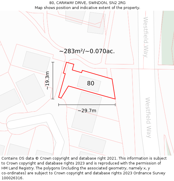 80, CARAWAY DRIVE, SWINDON, SN2 2RG: Plot and title map