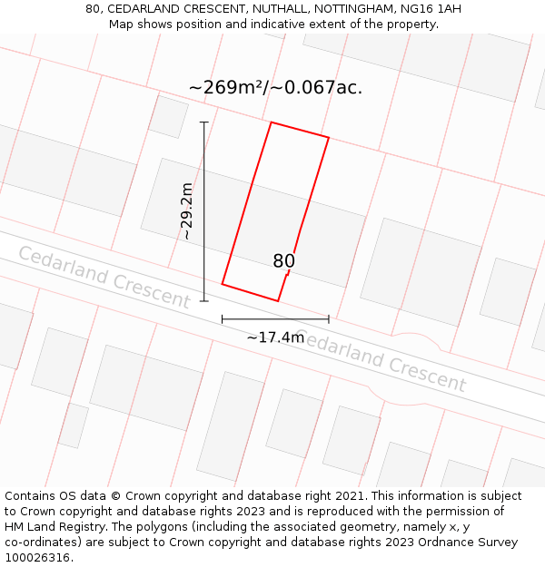 80, CEDARLAND CRESCENT, NUTHALL, NOTTINGHAM, NG16 1AH: Plot and title map