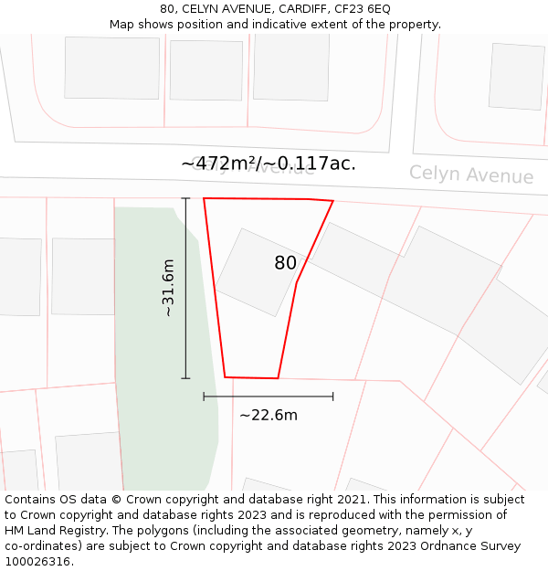 80, CELYN AVENUE, CARDIFF, CF23 6EQ: Plot and title map