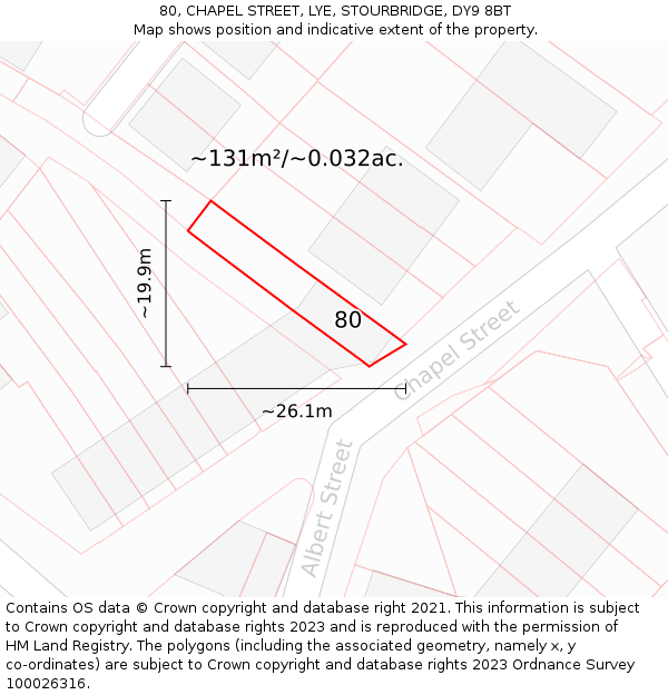 80, CHAPEL STREET, LYE, STOURBRIDGE, DY9 8BT: Plot and title map