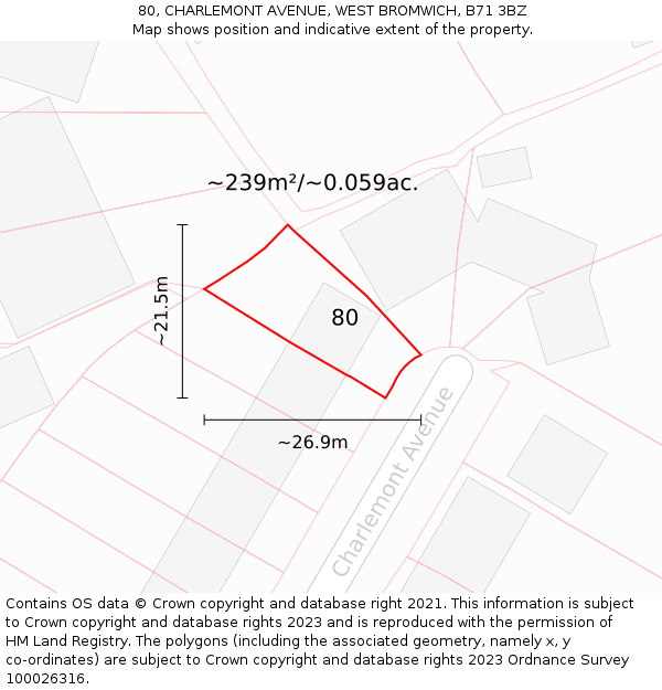 80, CHARLEMONT AVENUE, WEST BROMWICH, B71 3BZ: Plot and title map