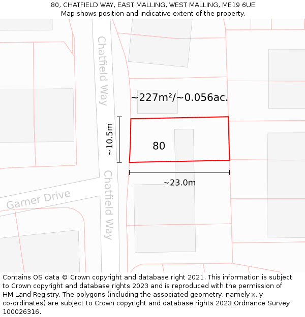 80, CHATFIELD WAY, EAST MALLING, WEST MALLING, ME19 6UE: Plot and title map