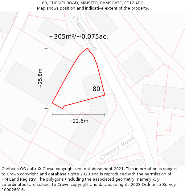 80, CHENEY ROAD, MINSTER, RAMSGATE, CT12 4BG: Plot and title map