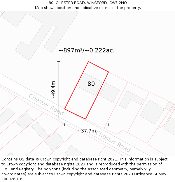 80, CHESTER ROAD, WINSFORD, CW7 2NQ: Plot and title map
