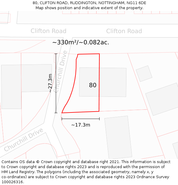 80, CLIFTON ROAD, RUDDINGTON, NOTTINGHAM, NG11 6DE: Plot and title map