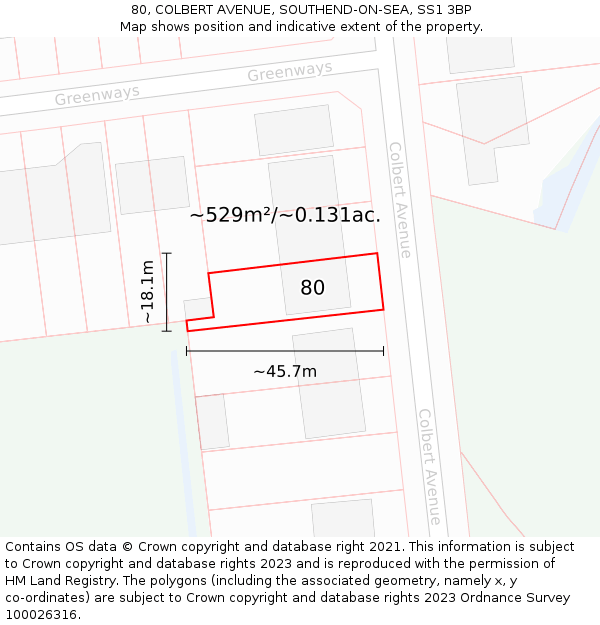 80, COLBERT AVENUE, SOUTHEND-ON-SEA, SS1 3BP: Plot and title map