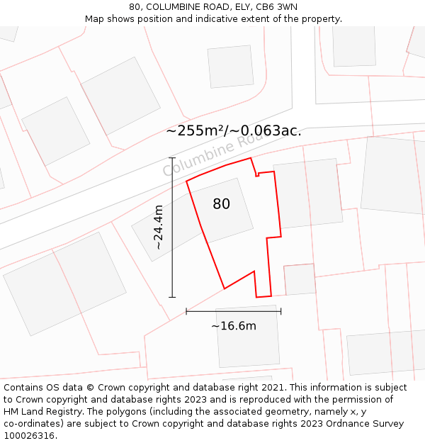 80, COLUMBINE ROAD, ELY, CB6 3WN: Plot and title map