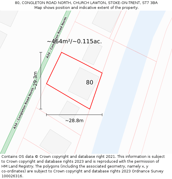 80, CONGLETON ROAD NORTH, CHURCH LAWTON, STOKE-ON-TRENT, ST7 3BA: Plot and title map