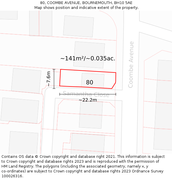 80, COOMBE AVENUE, BOURNEMOUTH, BH10 5AE: Plot and title map