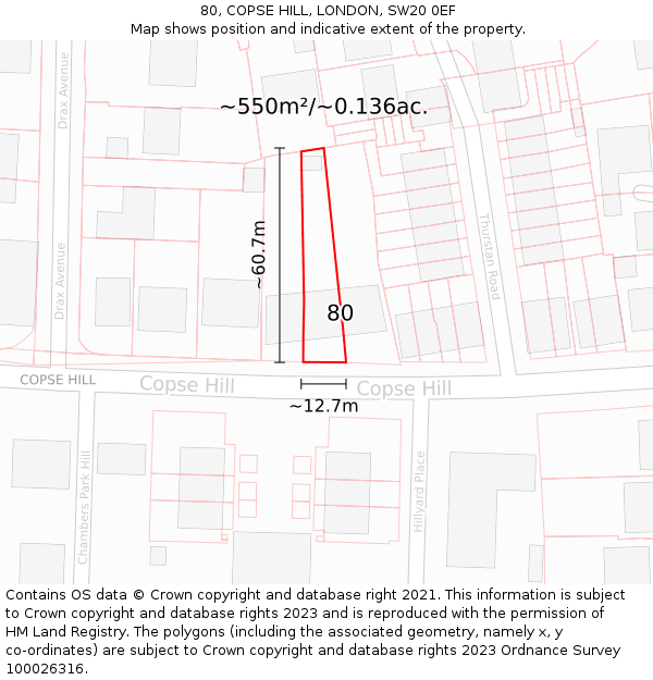 80, COPSE HILL, LONDON, SW20 0EF: Plot and title map