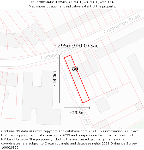 80, CORONATION ROAD, PELSALL, WALSALL, WS4 1BA: Plot and title map