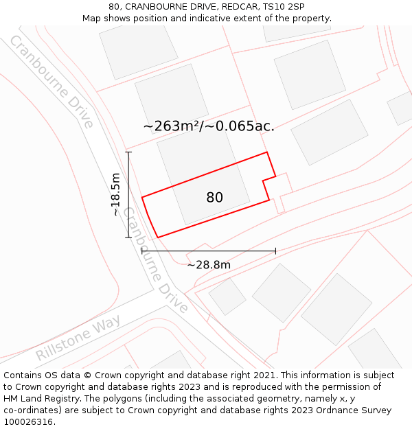 80, CRANBOURNE DRIVE, REDCAR, TS10 2SP: Plot and title map