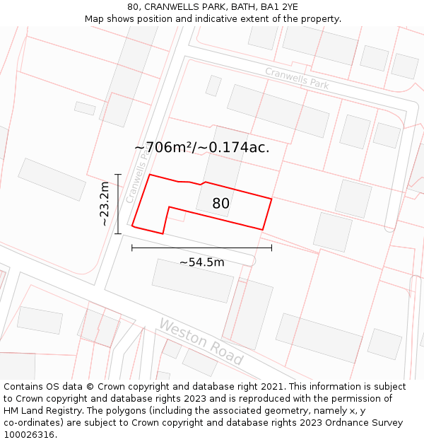 80, CRANWELLS PARK, BATH, BA1 2YE: Plot and title map