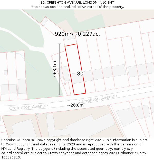 80, CREIGHTON AVENUE, LONDON, N10 1NT: Plot and title map