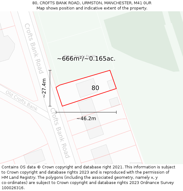 80, CROFTS BANK ROAD, URMSTON, MANCHESTER, M41 0UR: Plot and title map