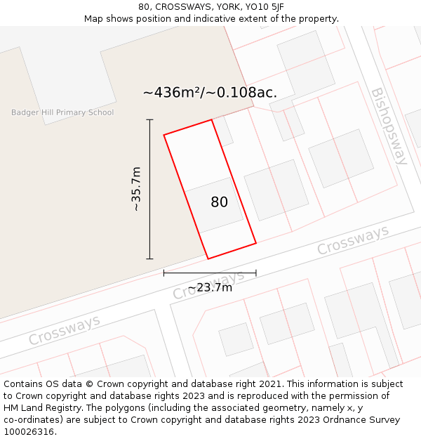 80, CROSSWAYS, YORK, YO10 5JF: Plot and title map