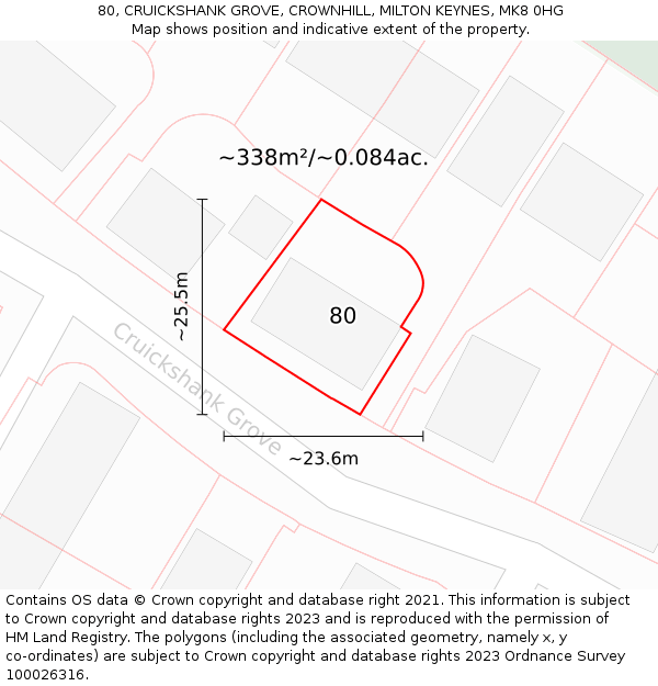 80, CRUICKSHANK GROVE, CROWNHILL, MILTON KEYNES, MK8 0HG: Plot and title map