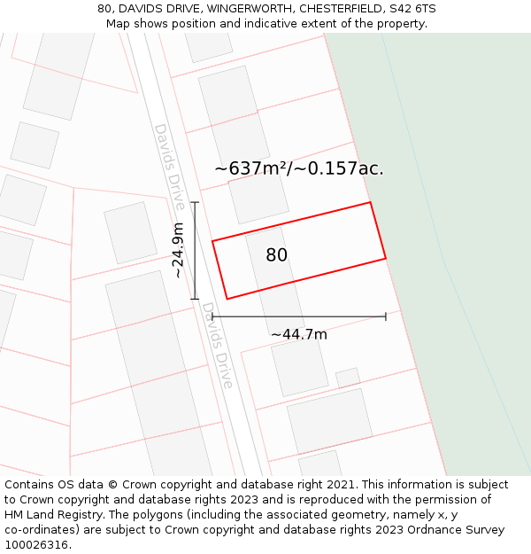 80, DAVIDS DRIVE, WINGERWORTH, CHESTERFIELD, S42 6TS: Plot and title map