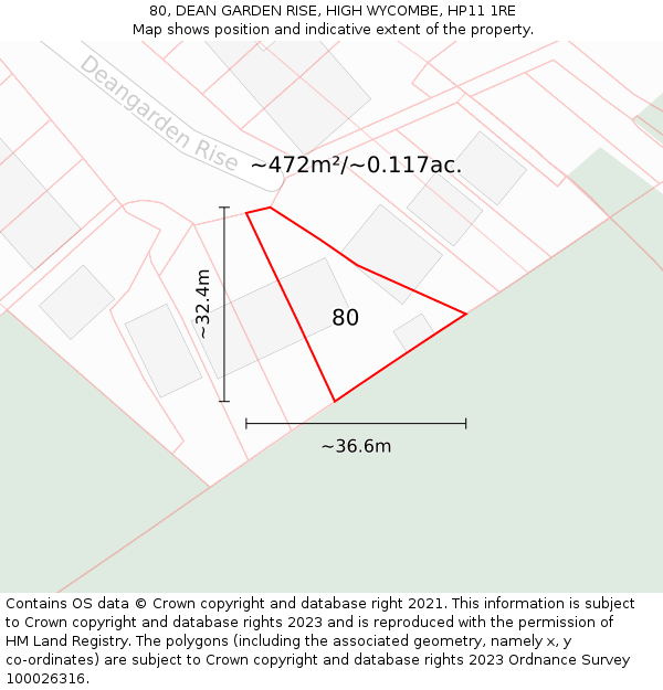 80, DEAN GARDEN RISE, HIGH WYCOMBE, HP11 1RE: Plot and title map