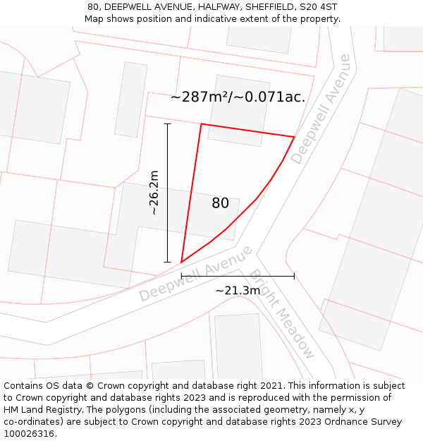 80, DEEPWELL AVENUE, HALFWAY, SHEFFIELD, S20 4ST: Plot and title map