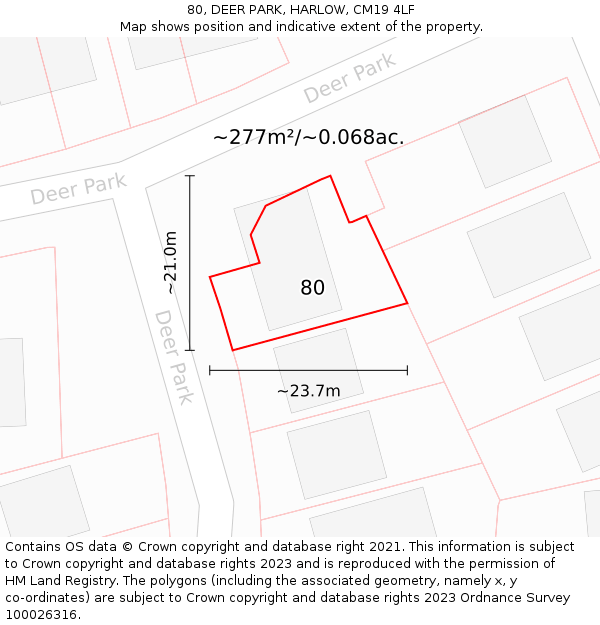 80, DEER PARK, HARLOW, CM19 4LF: Plot and title map