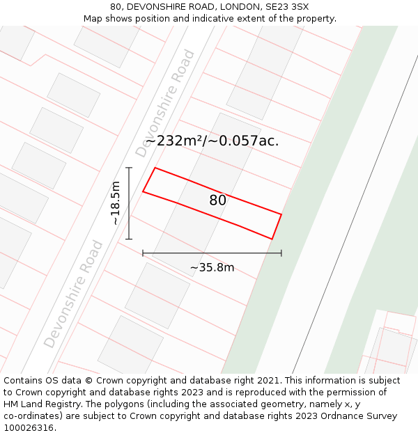 80, DEVONSHIRE ROAD, LONDON, SE23 3SX: Plot and title map