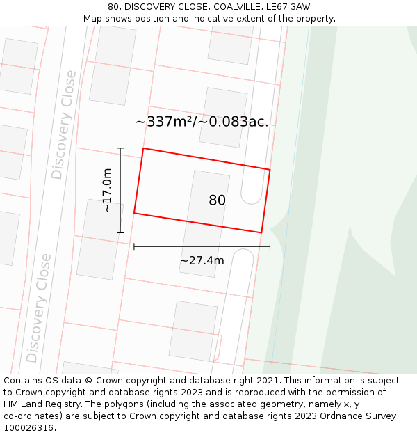 80, DISCOVERY CLOSE, COALVILLE, LE67 3AW: Plot and title map