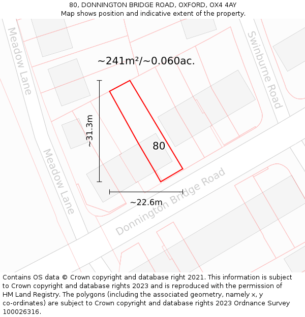 80, DONNINGTON BRIDGE ROAD, OXFORD, OX4 4AY: Plot and title map