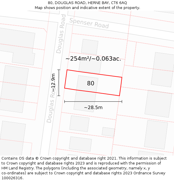 80, DOUGLAS ROAD, HERNE BAY, CT6 6AQ: Plot and title map