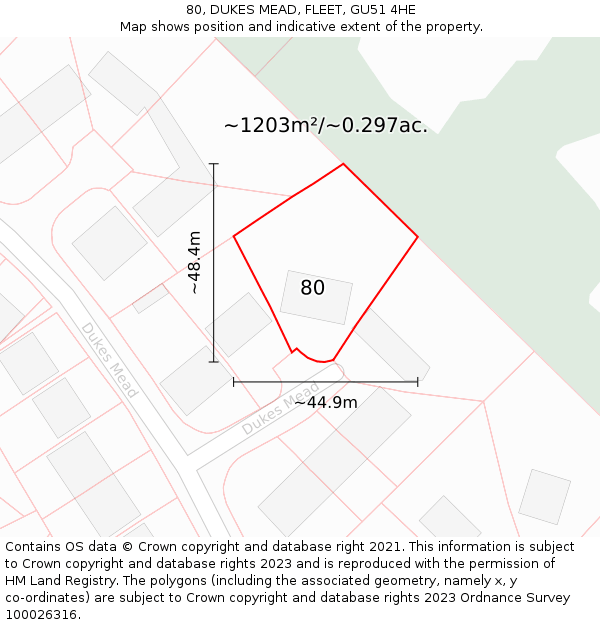 80, DUKES MEAD, FLEET, GU51 4HE: Plot and title map