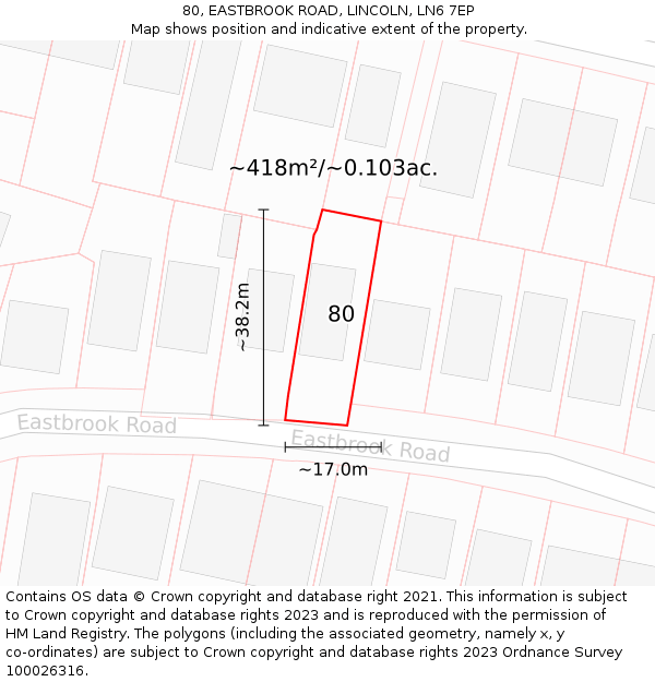 80, EASTBROOK ROAD, LINCOLN, LN6 7EP: Plot and title map